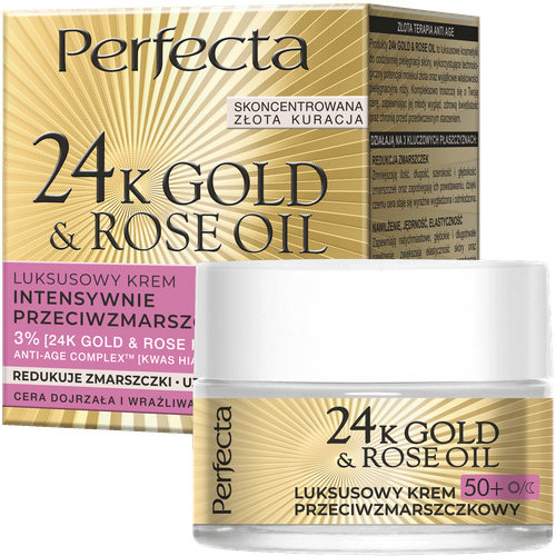 Perfecta 24K Gold&Rose Oil Luksusowy krem przeciwzmarszczkowy na dzień i na noc 50+